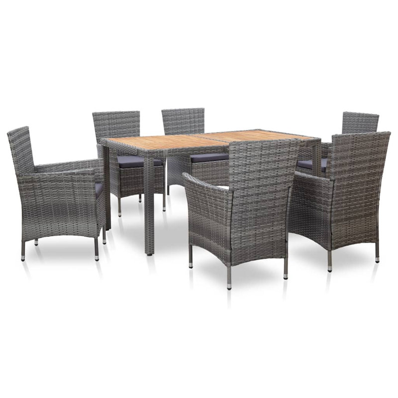 Rectangular Dining Set with Cushions, Gray, 59.1" Table Length, 6