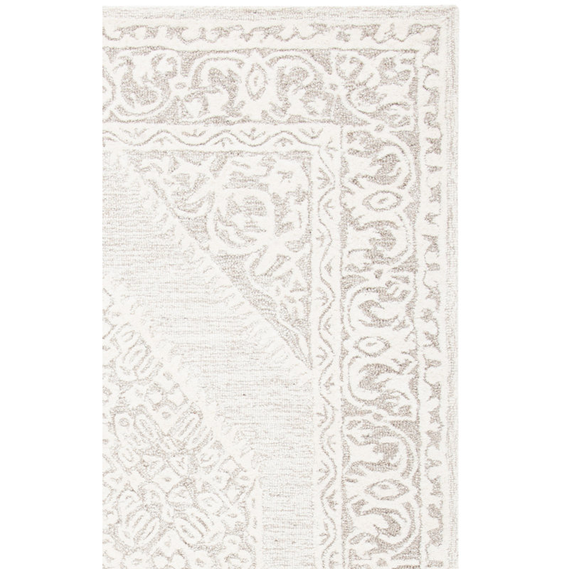 Tapis oriental ivoire / gris touffeté à la main Arcie Owen, Rectangle de 5 pi x 8 pi