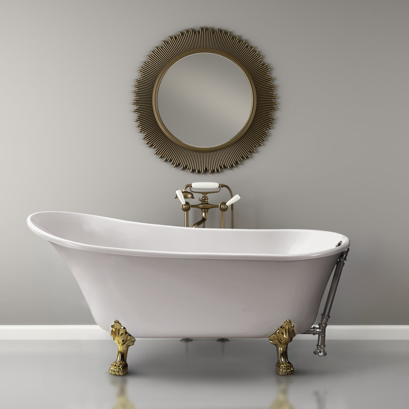 1600.2mm x 718.8mm Soaking Acrylic Bathtub, Brushed Nickel, Polished Chrome