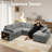 117" Convertible Sleeper Sofa Bed U-shaped Corduroy Sectional Pull-Out Couch With Storage Armrest & Storage Chaise & Corner-2096362242