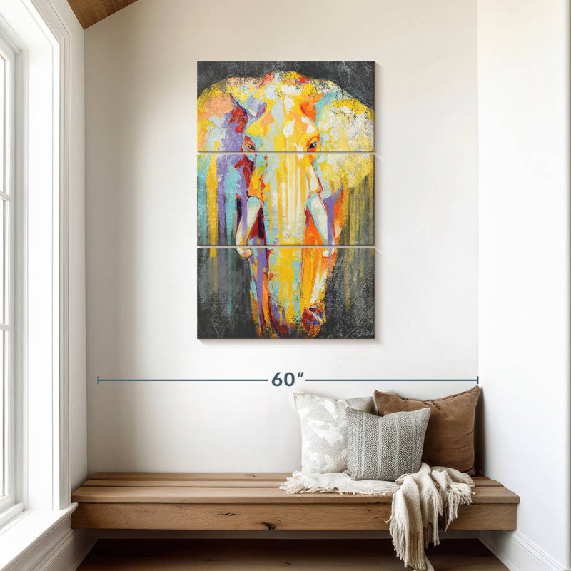Peinture à gouttes d'éléphant Brampt, H 45 po x l 28 po