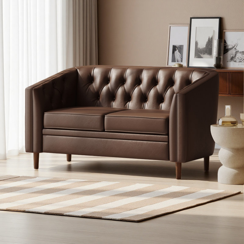 Tahisa 55.5'' Contemporary  Fabric Upholstered Loveseat , Brown Leather