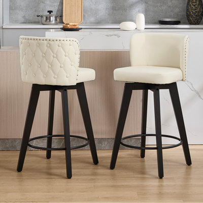 Swivel Upholstered Solid Wood Counter Stool