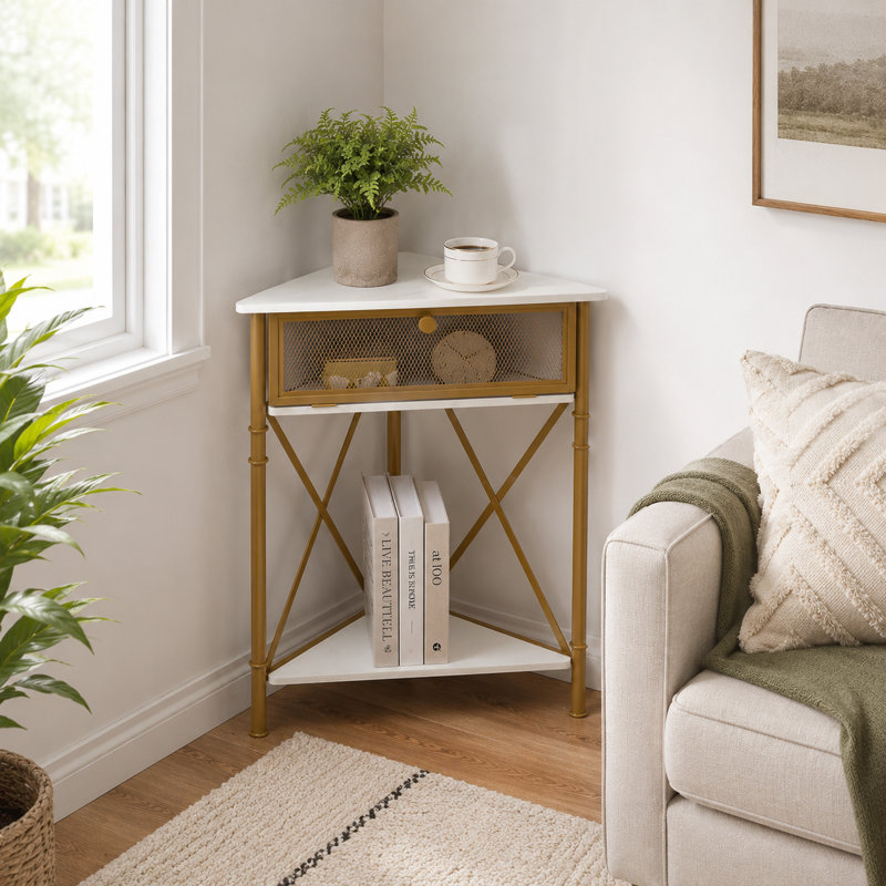 Armoire de coin Kempst, armoire de coin de style campagnard avec rangement à porte rabattable, armoire de coin de style industriel triangulaire avec tablette, table de rangement de coin rustique pour les petits salons d'entrée de chambre à coucher