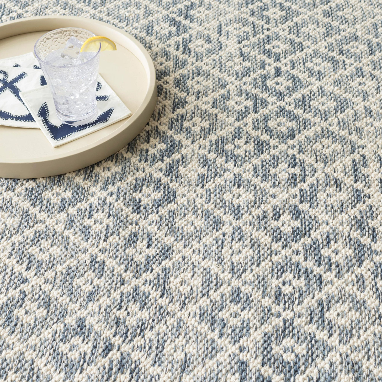 Melange Diamond Blue Handwoven Cotton Rug, Rectangle 4' x 6'