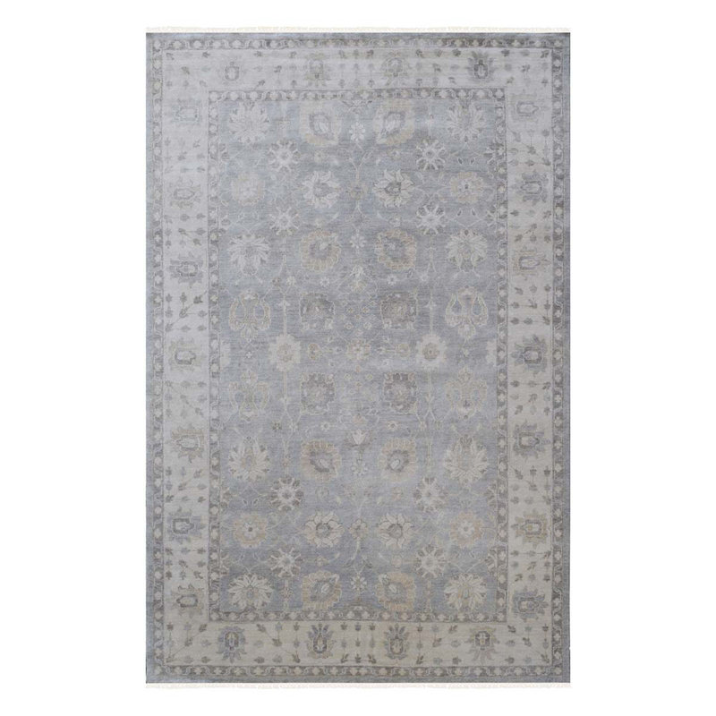 Tapis gris / ivoire noué à la main de haute qualité, Rectangle 8 pi x 10 pi