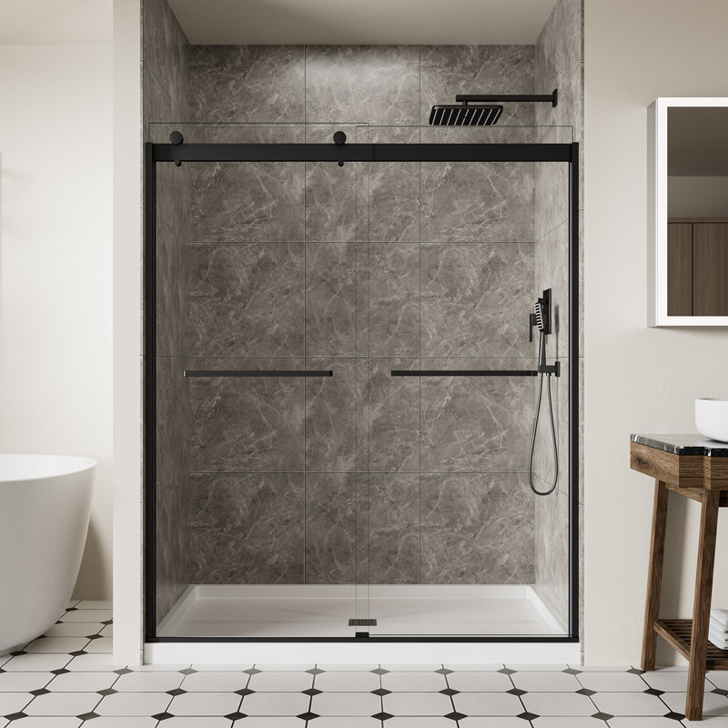 56-60" W X 74" H Frameless Double Sliding Shower Door With 5/16" (8Mm) Clear SGCC Tempered Glass, Matte Black Finish