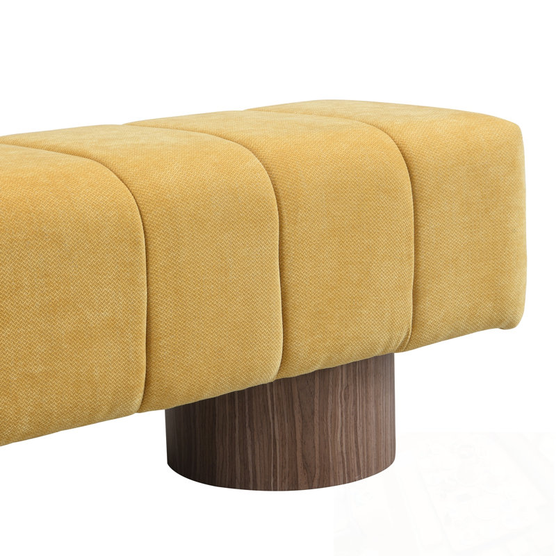 Banc rembourré avec pieds en bois robustes, Jaune