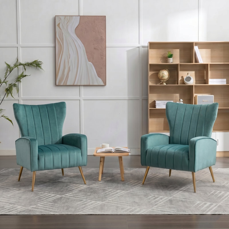 Fauteuil en velours à pieds en métal, Blue