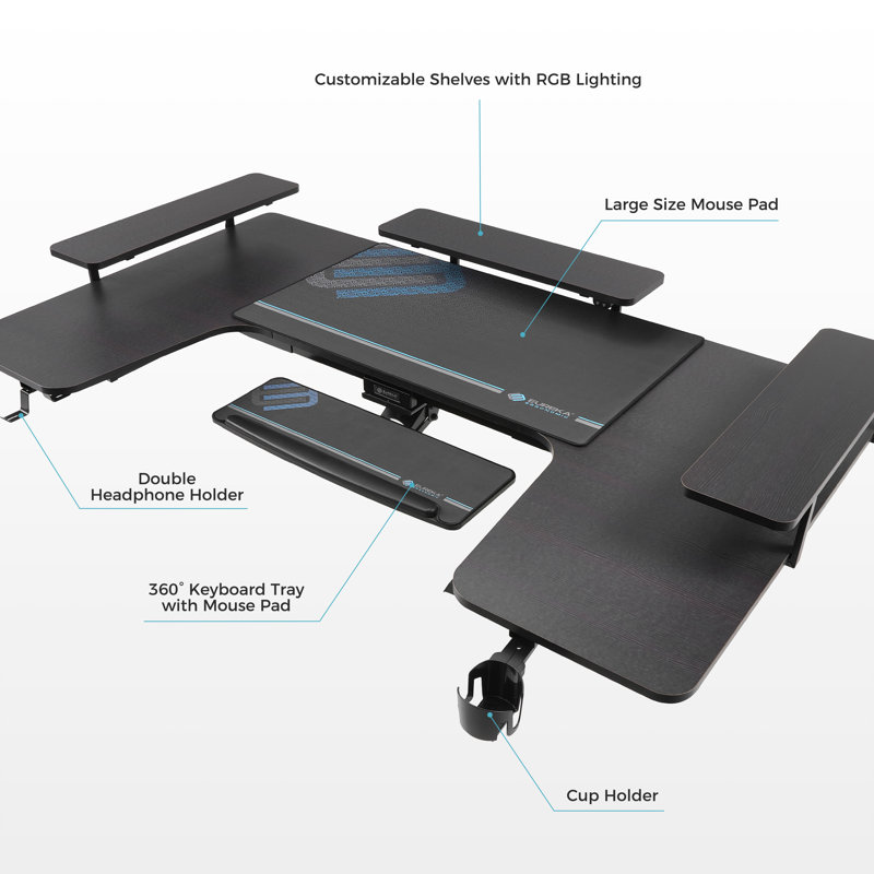 Mariita 74.8" U-Shaped Standing Desk, Smoked Wood/Black