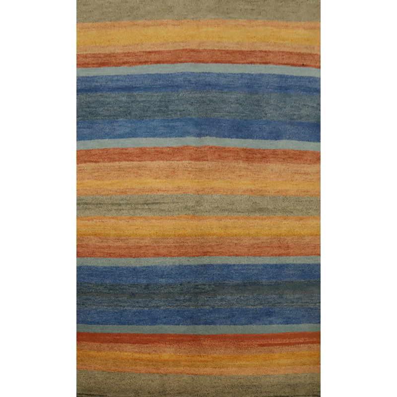 Tapis à rayures vibrantes de style Gabbeh 6 x 8 pour les salons modernes