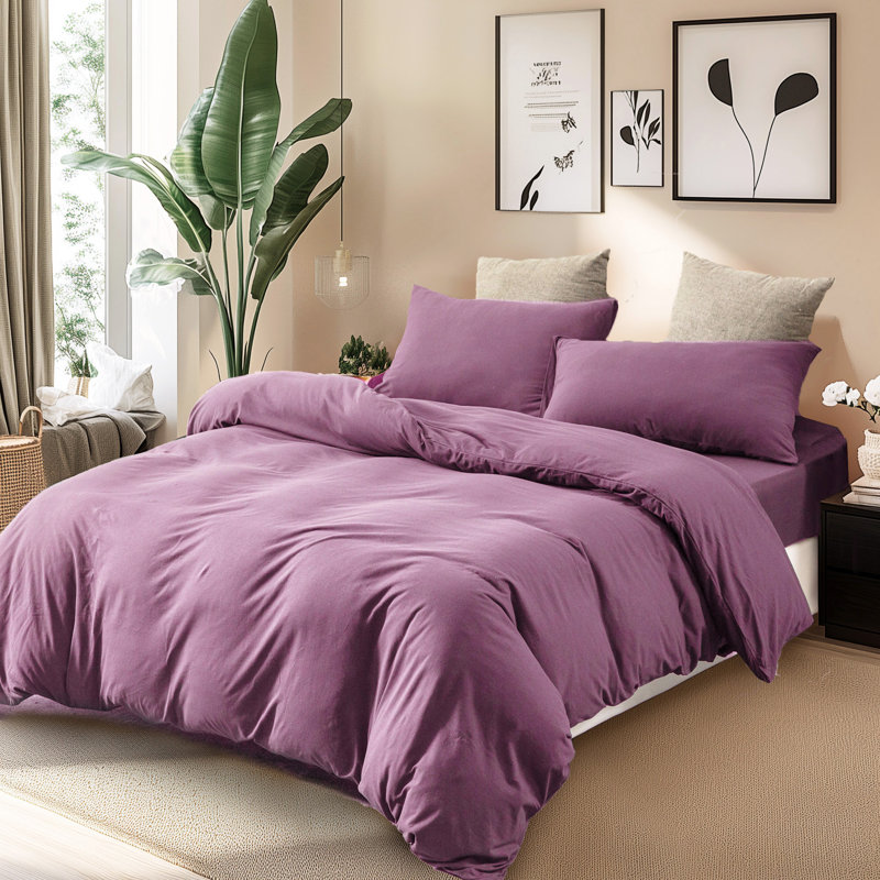 HOME BEDDING Jersey Cotton Duvet Cover Set, King Duvet Cover + 2 King Shams, Mauve