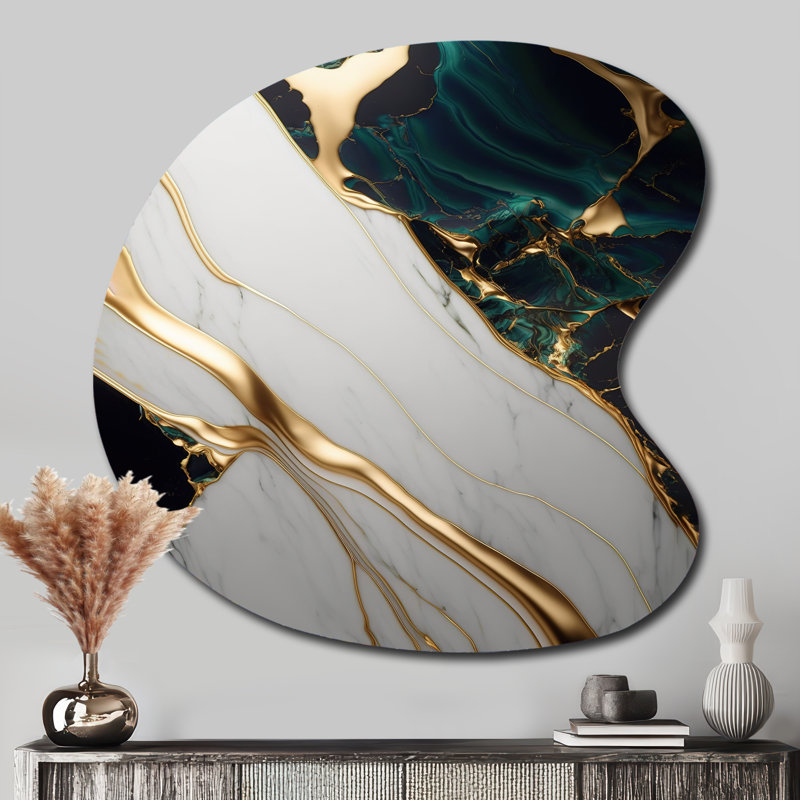 «Abstract Geode Gold and Green Marble II», art mural unique en forme de marbre, reproduction d'art asymétrique moderne