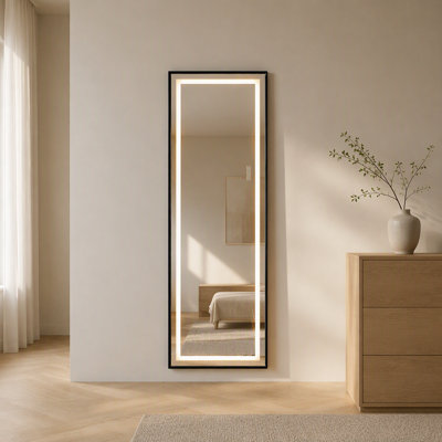 65" H x 21" W Black Framed Dimmable LED Full Length Mirror, Freestanding, Leaning or Wall-Mounted