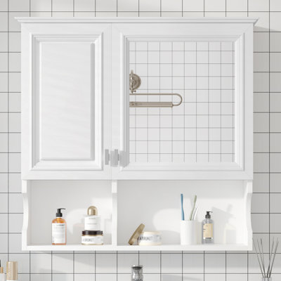 Armoire à pharmacie à miroir avec tablettes ouvertes, rangement mural avec portes et miroir