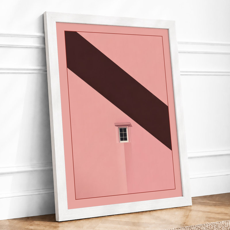 Pink Wall, Brown Diagonal Minimalist - Print, A4 - 29.7 x 21.0 cm, White