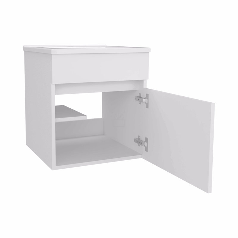 Meuble-lavabo flottant pour salle de bain avec lavabo et 1 porte, White