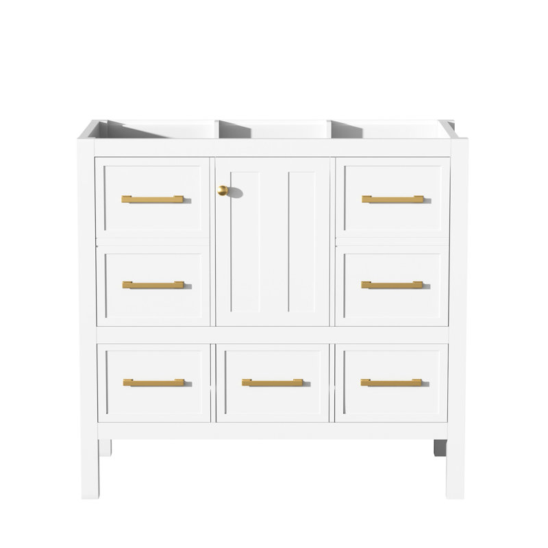 Bathroom Vanity 36'', Solid Wood, , 5 Drawers, Soft Closing, White Storage Cabinet Storage, Wood & 36'', White