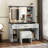 Modern Vanity Set Dressing Table With LED Lighted Mirror, Drawers, and Storage Shelves