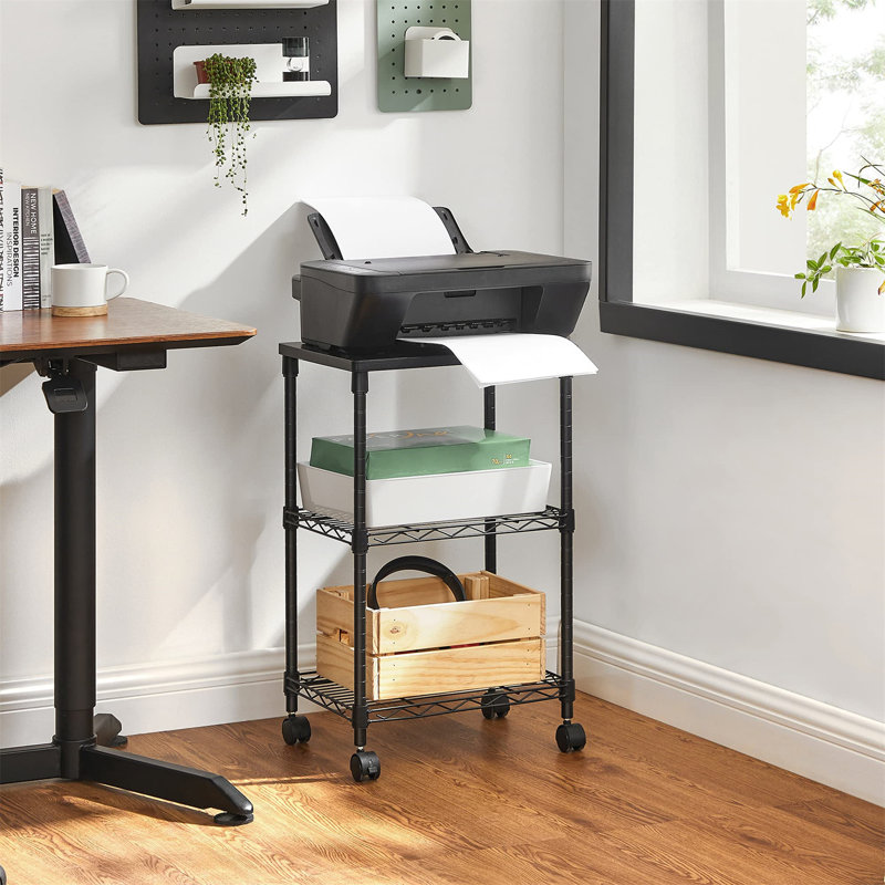 3 Tier Printer Stand, Printer Table With Wheels, Rolling Printer Cart, Printer Desk With Metal Frame For Home Office, 22 X 18.1 X 26.8 Inches