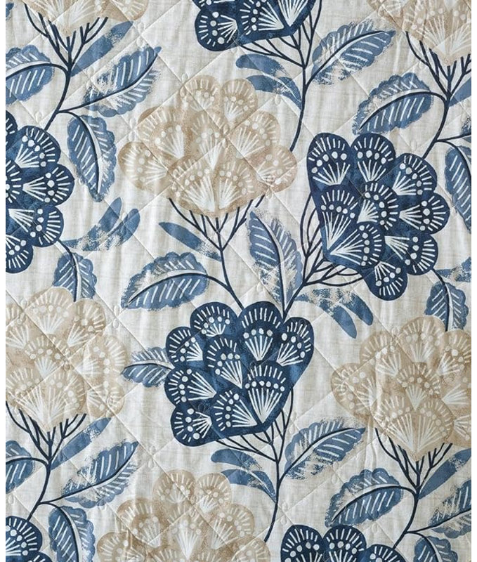 Andrena Bedspread with Pillow Shams Included, Floral, Blue, Super King Bedspread + 2 Pillow Shams