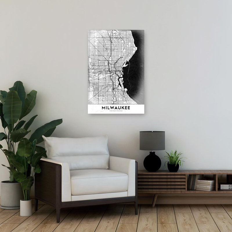 Milwaukee City Map Abstract Contemporary Architecture City Wall Art Print 1 Piece Wrapped Canvas Wall Art