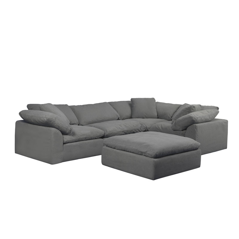   Cloud-Inspired 132" 5 Piece Oversized Deep Lounge Slipcovered Modular Corner Sectional with Reversible Chaise Ottoman | Performance Fabric Washable Water-Resistant Stain-Proof | Deep-Seating Down-Filled Couch | Plush Cushions, Modern Design