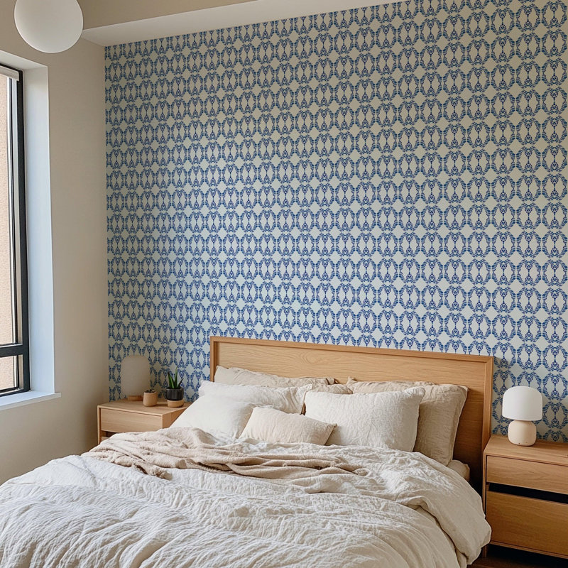 The Blush Label Beverly 10' L x 24" W Wallpaper Roll, Non-pasted, Paper, Navy