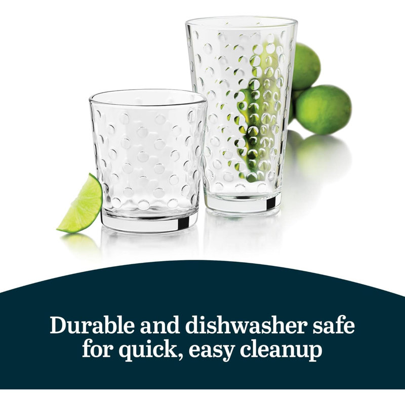 Awa Clear Polka Dot 16-Piece Glass Tumbler and Rocks Set