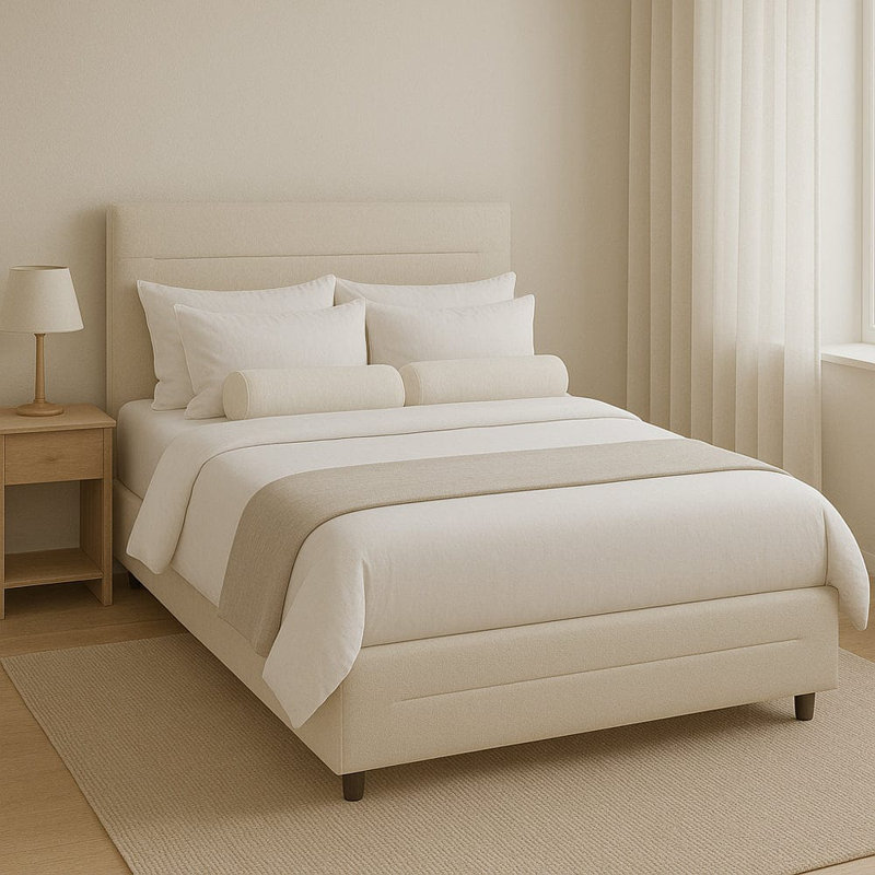 Upholstered Storage Bed, Double (4'6), Cream