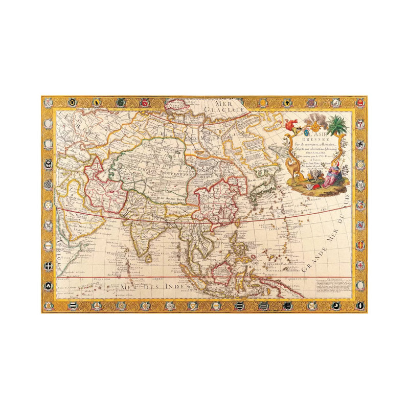 Antique Map Of Asia - Wrapped Canvas Print, 20.32 cm H x 30.48 cm W