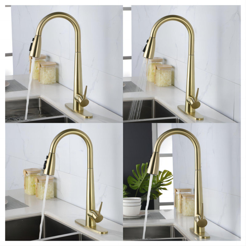 Maxbrass Pull Down Kitchen Faucet, Brushed Gold