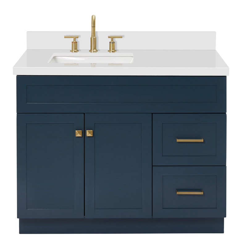 Hamlet 43'' Single Bathroom Vanity with White Quartz Top, Midnight Blue