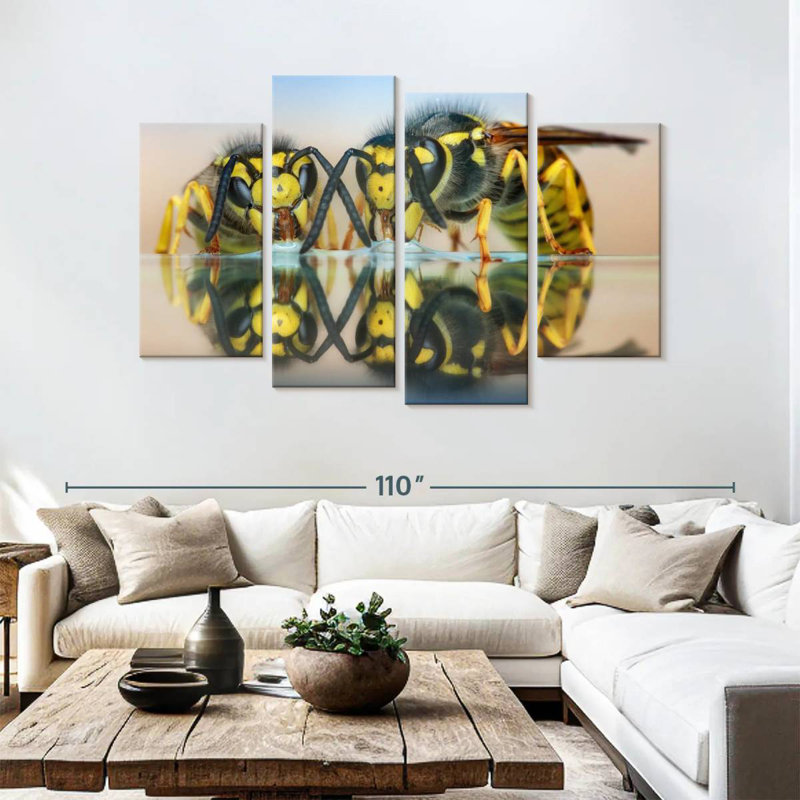 Two Wasps On Glass Table, 54" H x 84" W