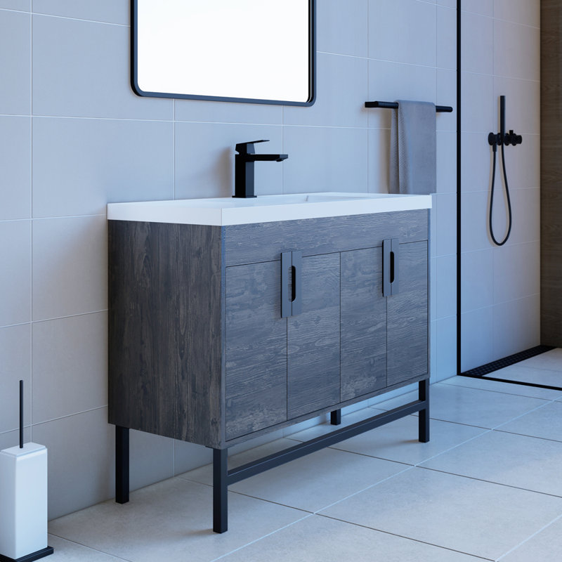 Meuble-lavabo moderne 48 po Salento, Noir mat, Blanc