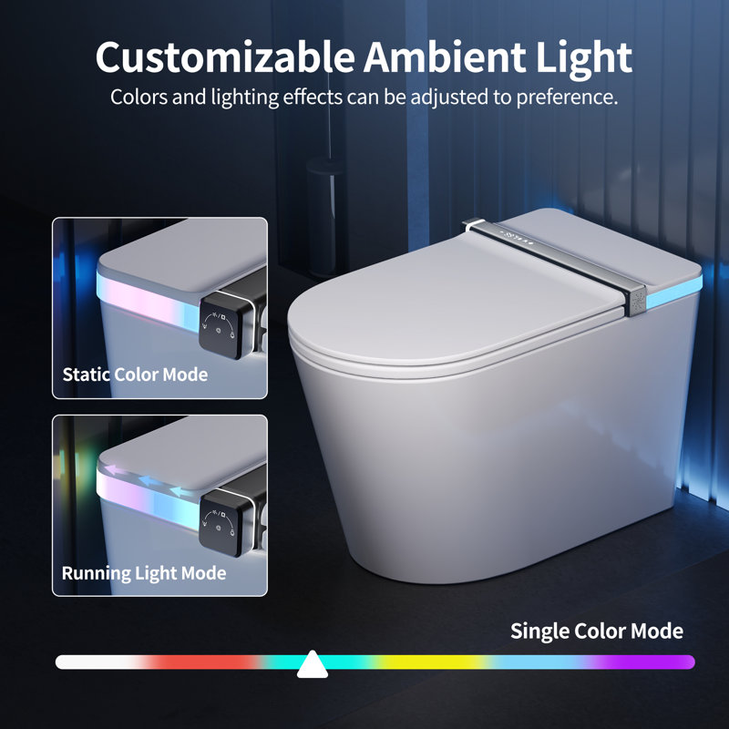 DeerValley Smart Toilet With Bidet: Kids Mode, Foam Shield, Built-in Tank & Pump for Low Pressure, 17.5" ADA Height and LED Display in White