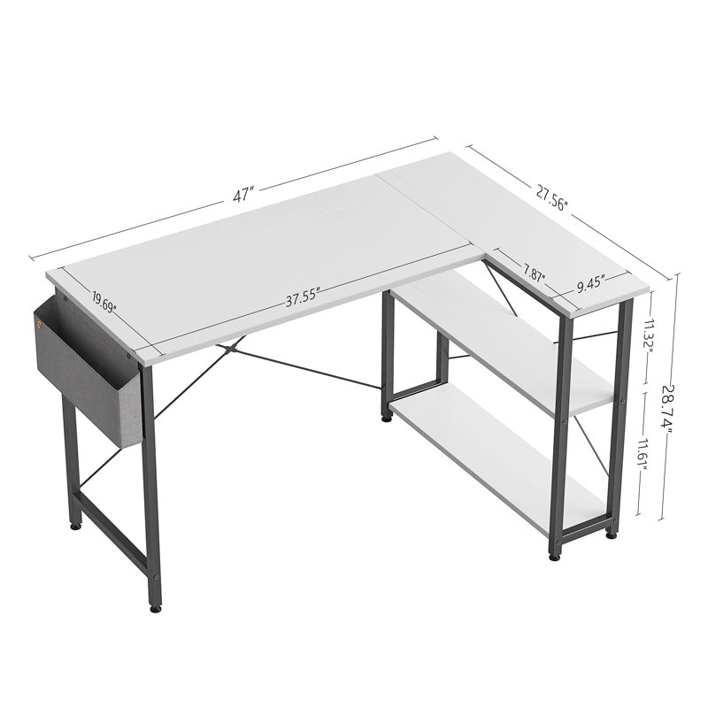 Lajeanne L-Shaped Metal Base Computer Desk, White