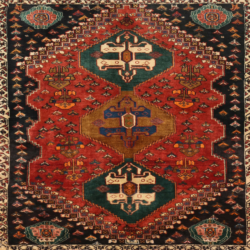 Tapis traditionnel rouge / noir Eneli, Carré 6 pi