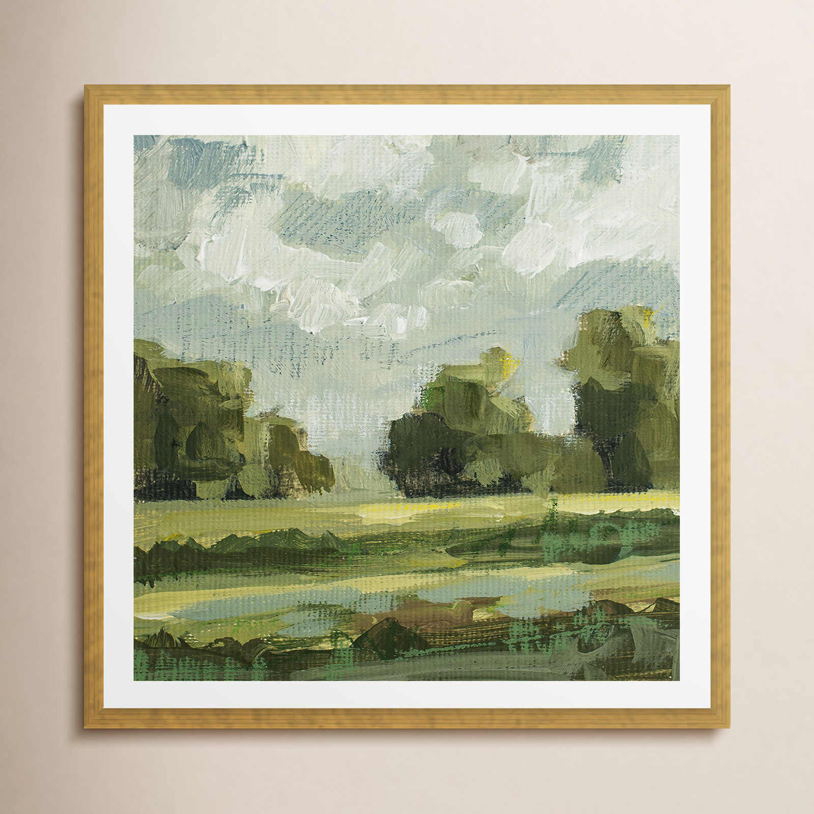 Abstract Landscape Pair 12 by Miss Mustard Seed, Yes, 30" H x 30" W x 0.75" D, Gold Framed Paper
