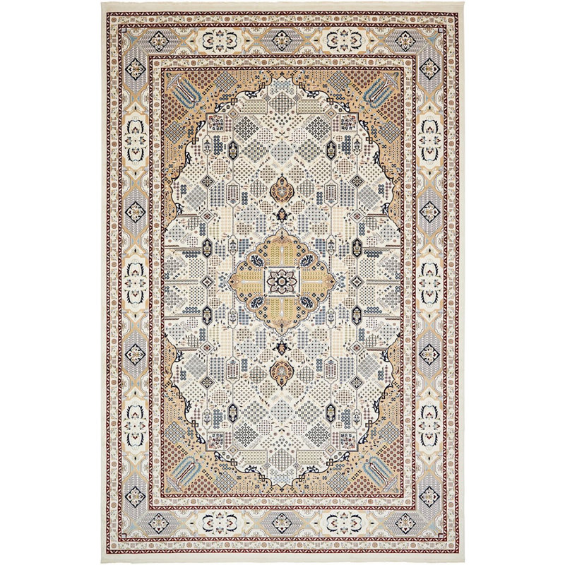Tapis à motif oriental bleu / gris / beige Kelayeh, Rectangle 3 pi x 5 pi