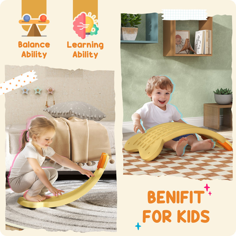 AIYAPLAY Balance Board Kids Wobble Board Kids Toddler Curved, Yellow