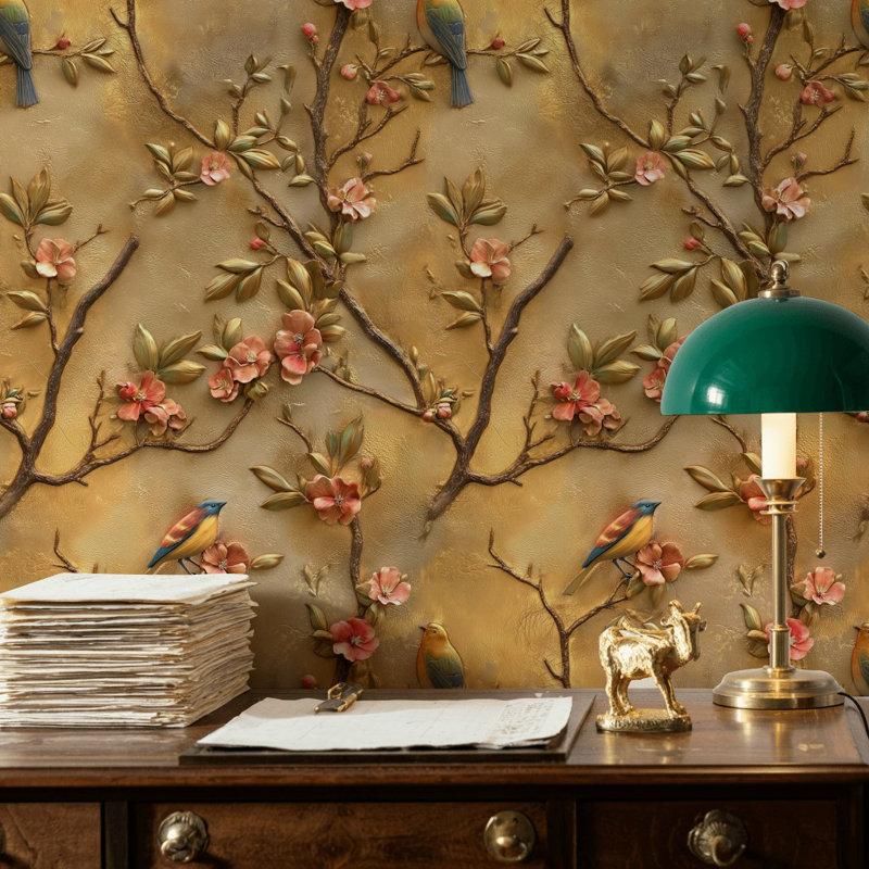 Papier peint floral oiseaux