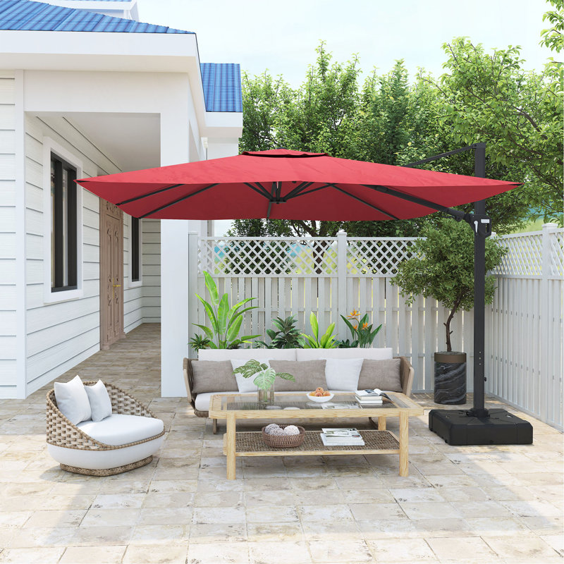 Parasol de patio carré en porte-à-faux 11 pi (sans base de parasol), Rouge