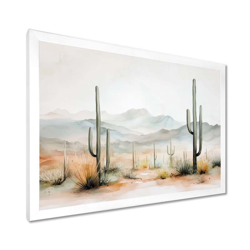 Vue d'ensemble des cactus de la Mesa silencieuse II - Tableau encadré du Sud-Ouest, H 34 po x l 44 po, White Picture Framed