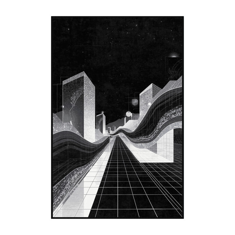 Tapis gris moelleux et moelleux à motif abstrait et moderne à motif de réalité abstraite en gris, 8 x 10