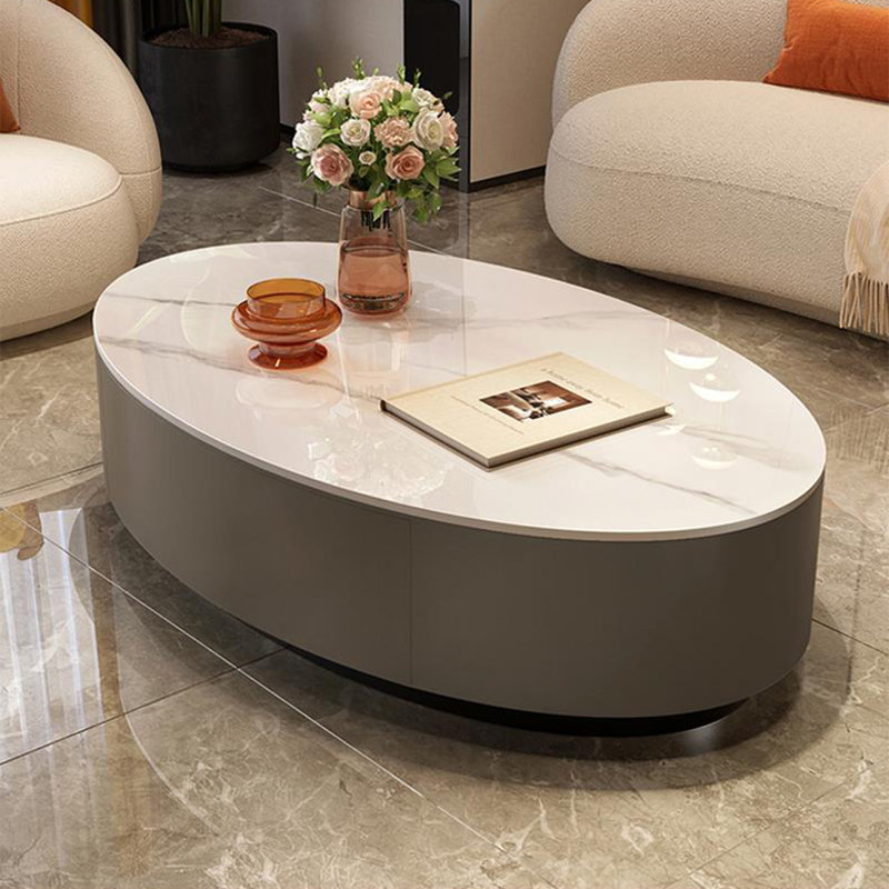 Table basse ovale légère et luxueuse, Blanc, H 13,8 po x L 47,2 po x l 23,6 po