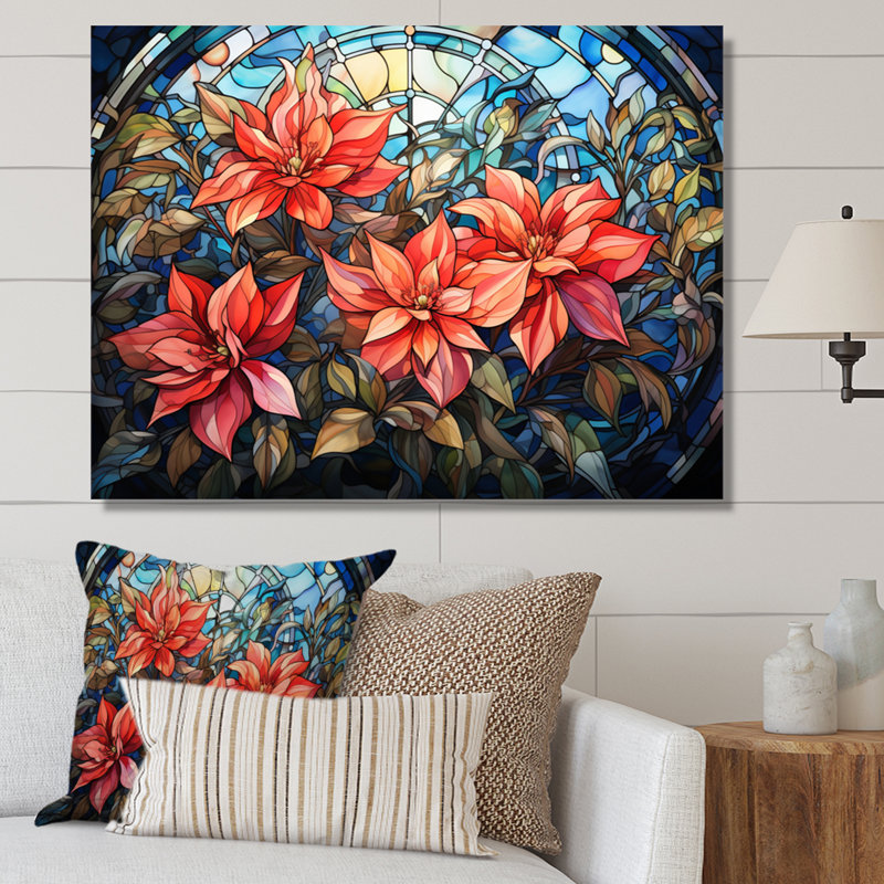 Vitrail poinsettia II - impression, H 24 po x l 32 po x P 1 po, Toile tendue
