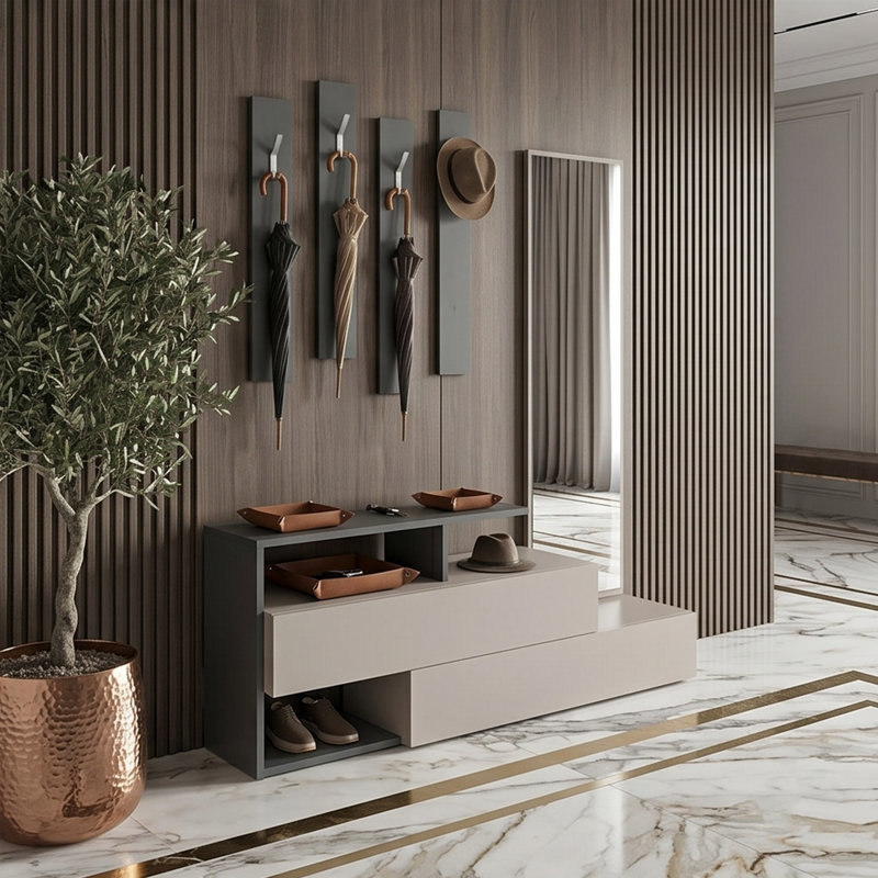 Althea Modern Hall Tree with Mirror and Soft-Close Storage