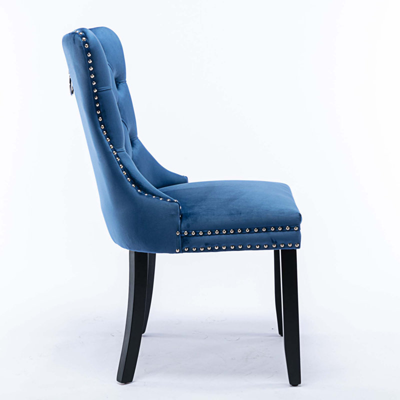 Gayna Velvet Side Chair, Black, Blue Velvet