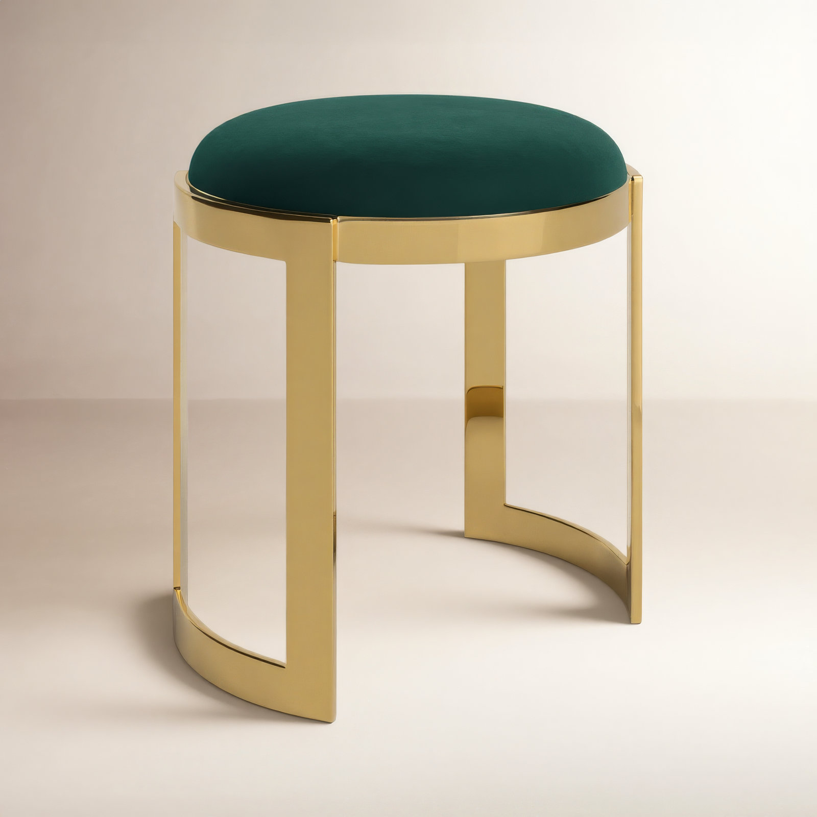 Nouri Velvet Vanity Stool, Gold, Green Velvet